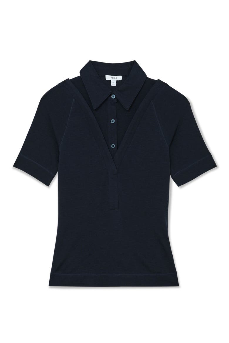 Shona Layered Look Polo, Alternate, color, NAVY