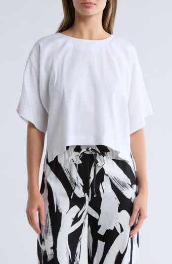 DKNY Boxy Short Sleeve Linen Blend Top