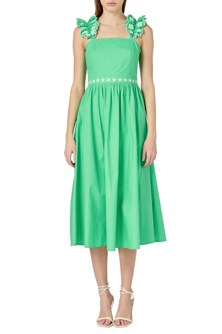 Flower Embroidered Midi Dress, Main, color, GREEN