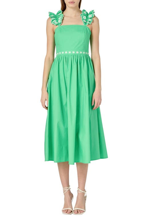 English Factory Flower Embroidered Midi Dress In Green