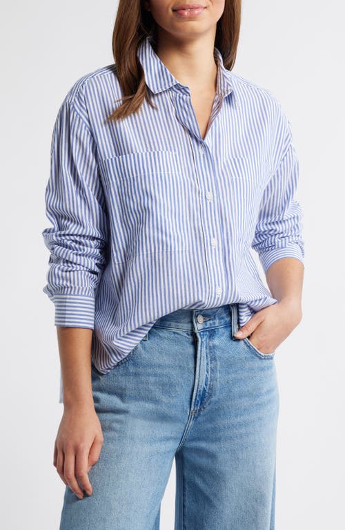 Shop Beachlunchlounge Everlynn Cotton Blend Button-up Shirt In Seawater