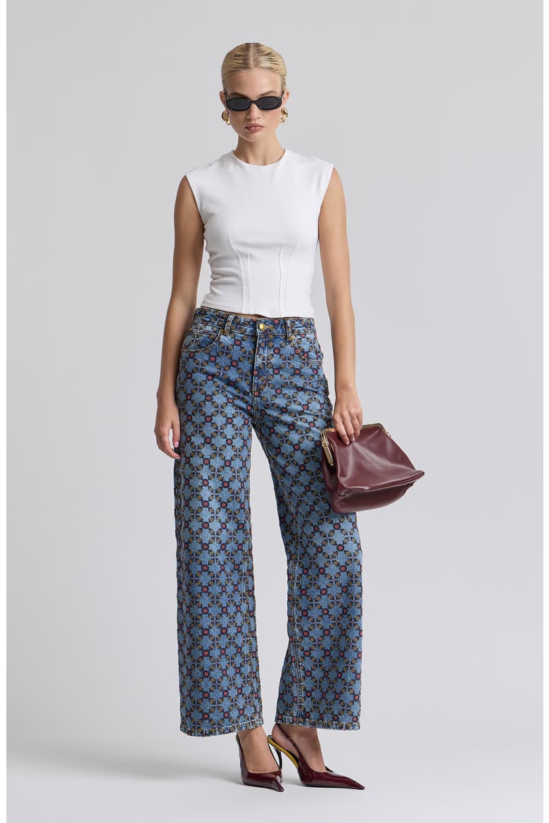 Tile Print High Waist Wide Leg Jeans, Alternate, color, CAFE WASH/ AMARA TILE
