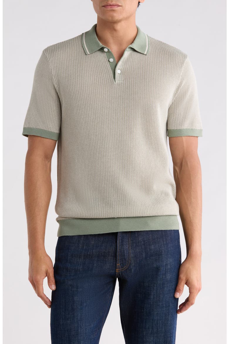 Cotton Polo Sweater, Main, color, SEA SPRAY/ MOONBEAM