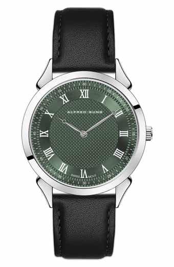 Alfred Sung Swiss Heritage Leather Strap Watch, 42mm