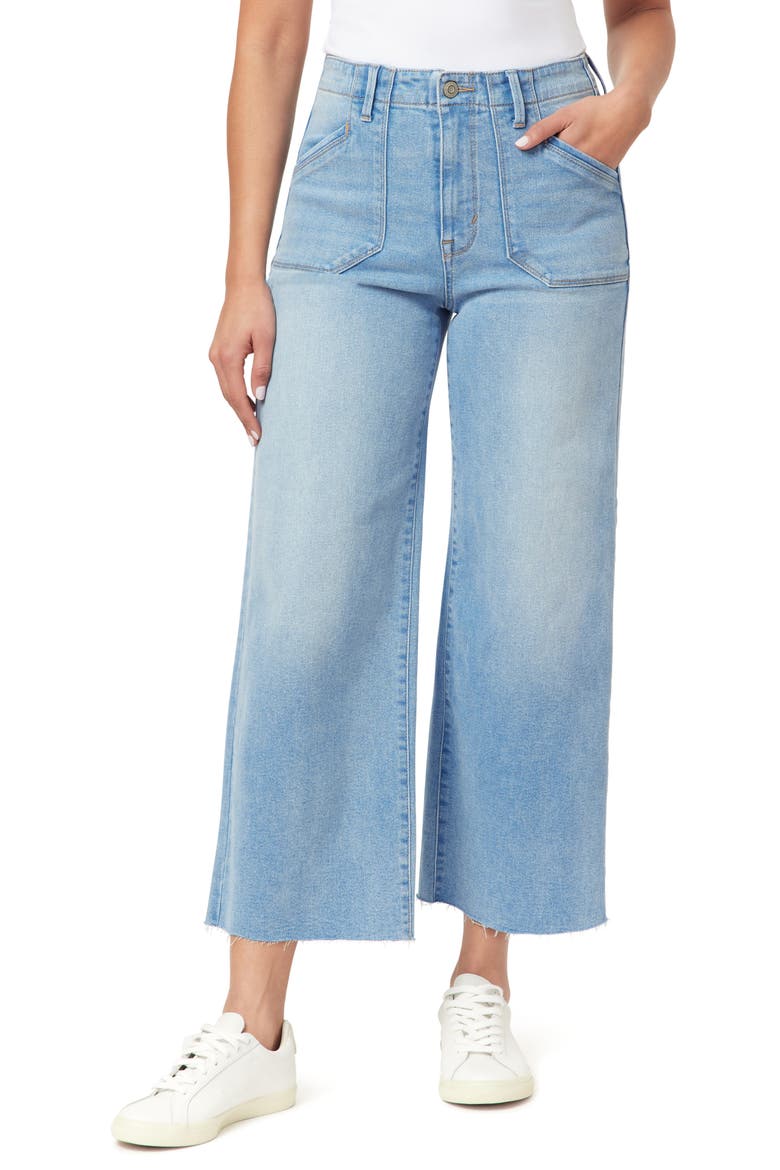 High Waist Raw Hem Crop Wide Leg Jeans, Main, color, BRISBANE