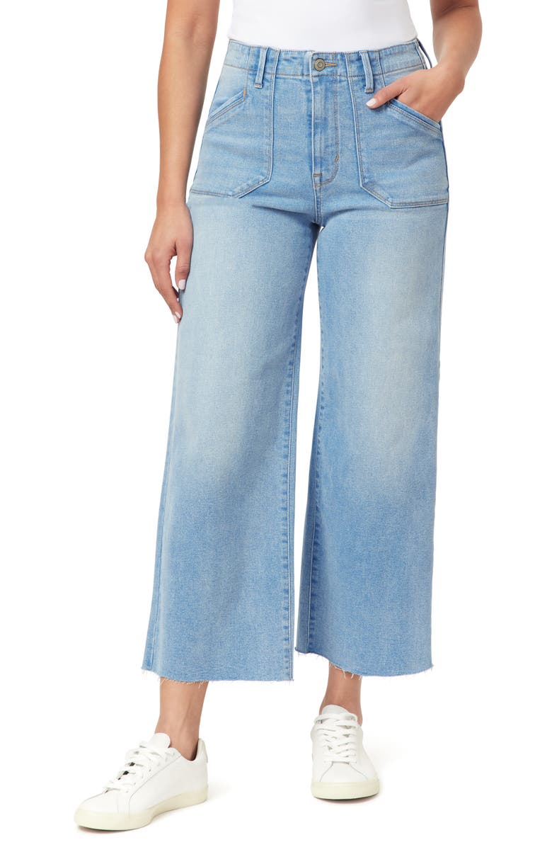 Kensie High Waist Raw Hem Crop Wide Leg Jeans, Main, color, Brisbane