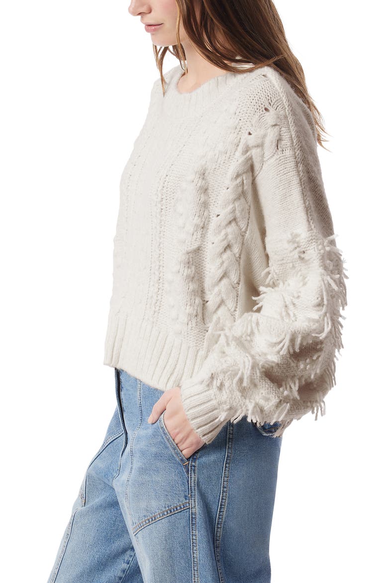 Cassia Fringe Cable Sweater, Alternate, color, NATURAL