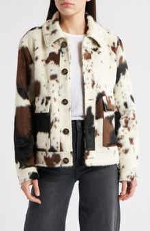 Bernardo Cow Print Faux Fur Jacket