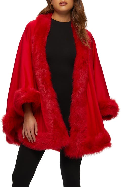 Cashmere Cape with Genuine Shearling Trim
