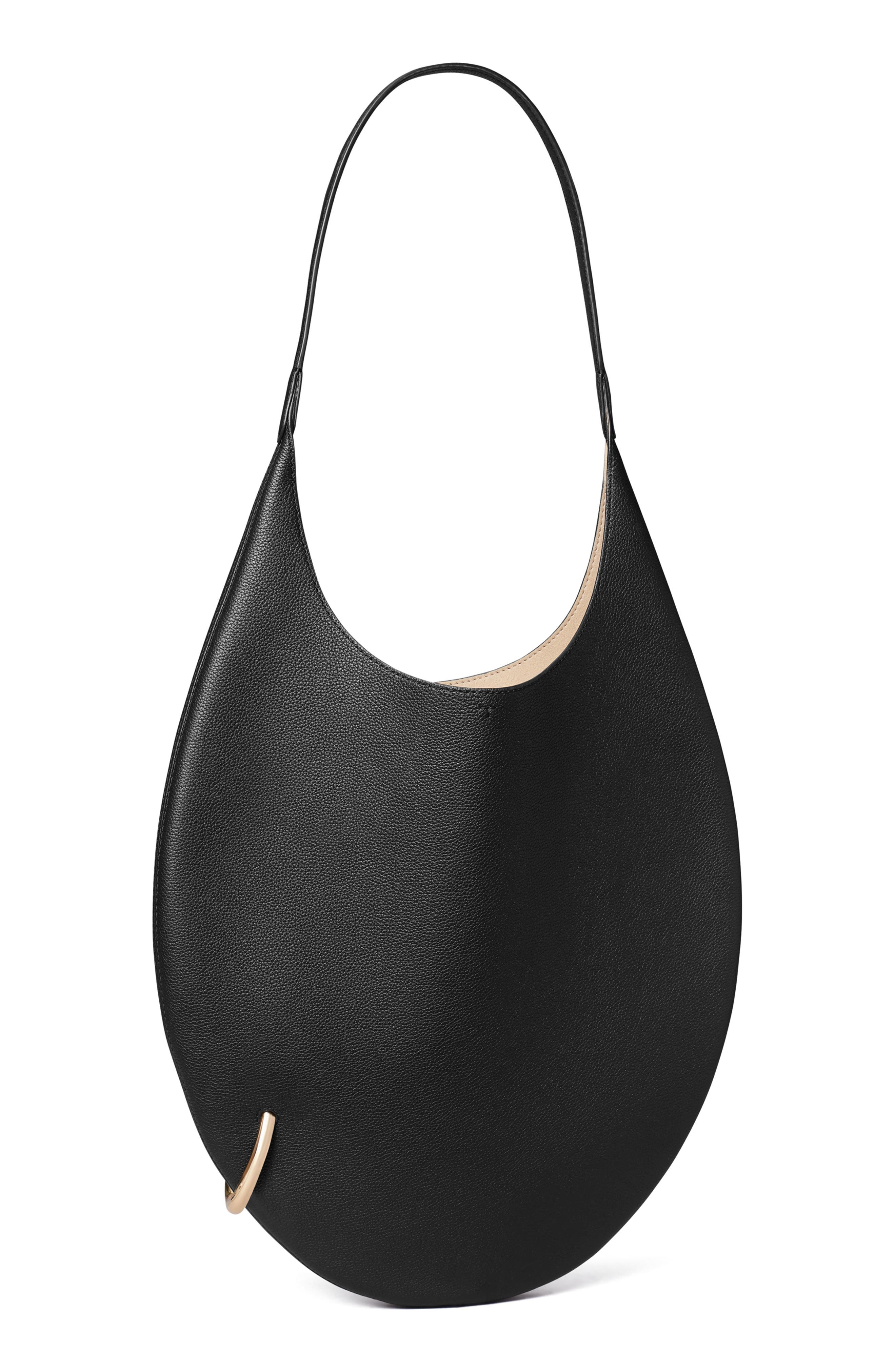 Tory Burch Pierced Soft Leather Shoulder Bag, Alternate, color, Black