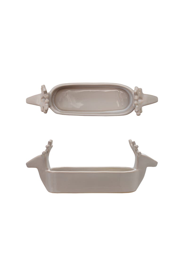 Stoneware Cracker Dish with Deer Heads, White, Main, color, White