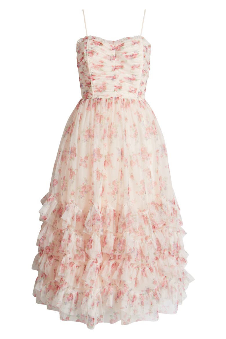 Irina Floral Ruffle Fit & Flare Midi Dress, Alternate, color, PINK FLORAL