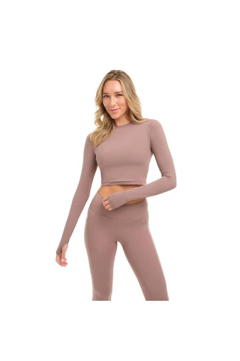 Women's Long Sleeve Crop Top for Everyday Sun and UV Protection, Main, color, Mocha