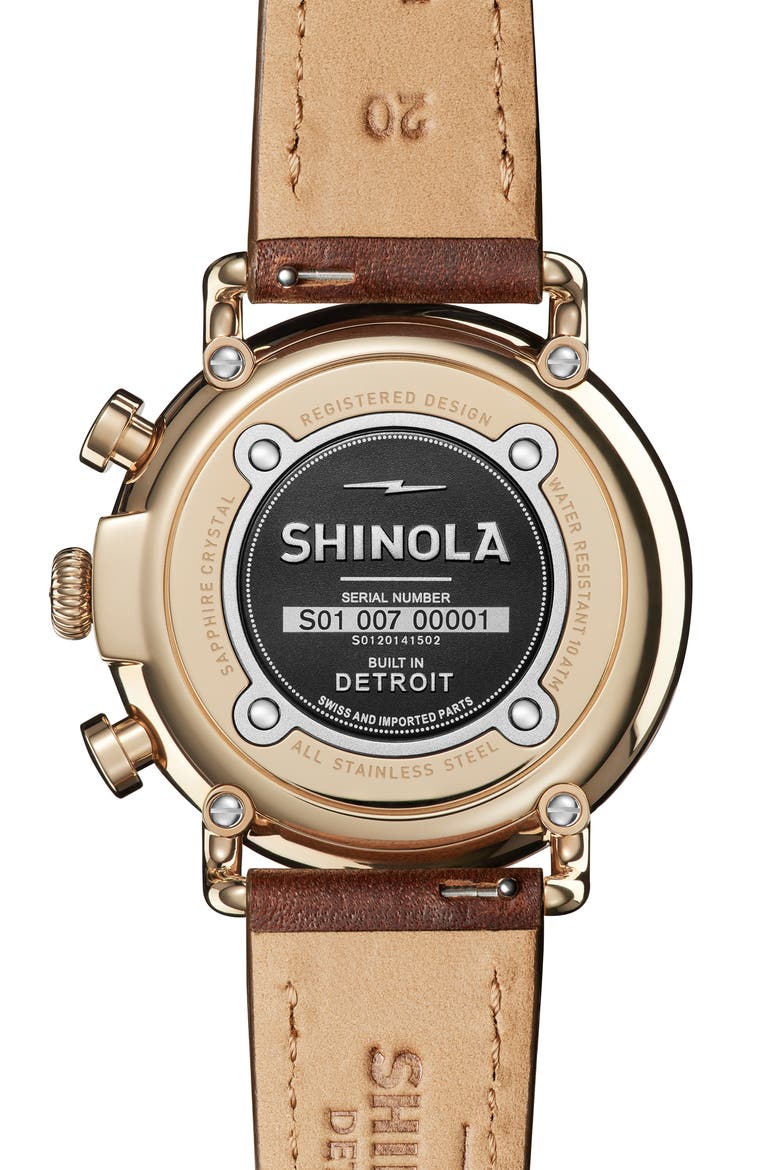 'The Runwell Chrono' Leather Strap Watch, 41mm, Alternate, color, BROWN CATTAIL/ IVORY/ GOLD
