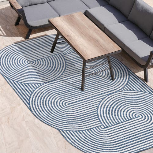 Jonathan Y Margot Modern Geometric Arch Stripe Indoor/outdoor Shaped Area Rug In Cream/navy