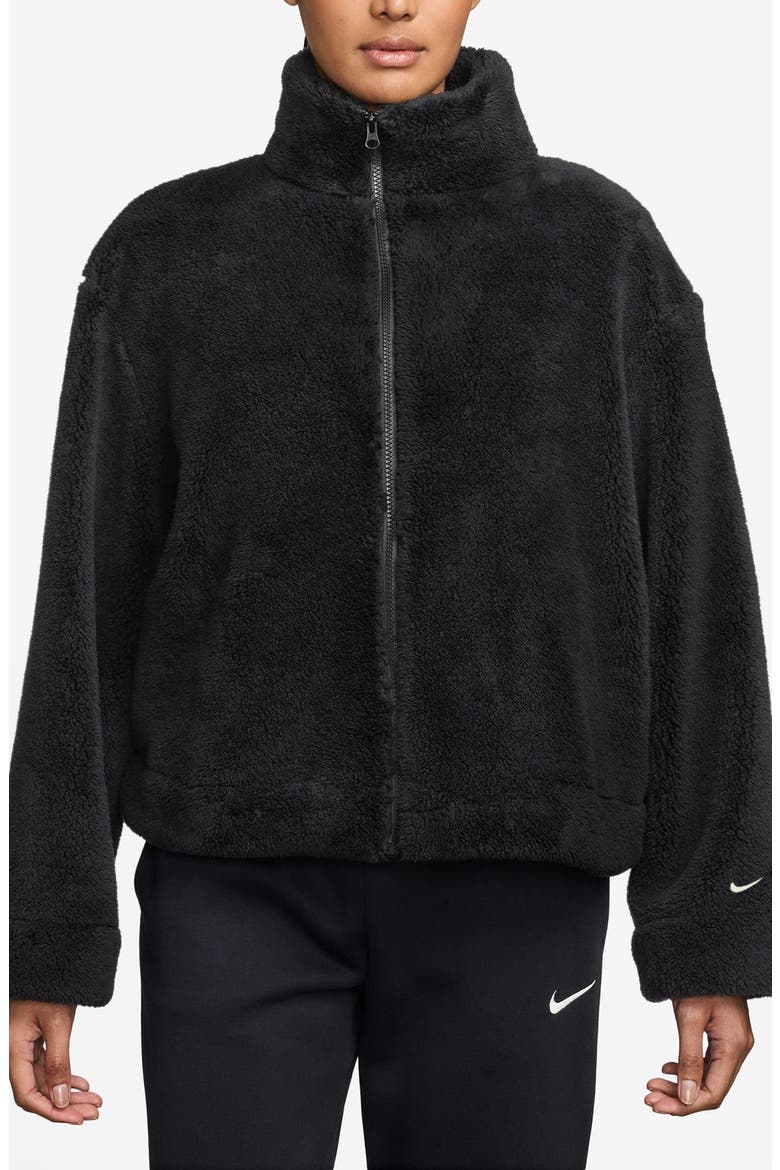Essential Faux Shearling Zip-Up Jacket, Main, color, BLACK/ SAIL