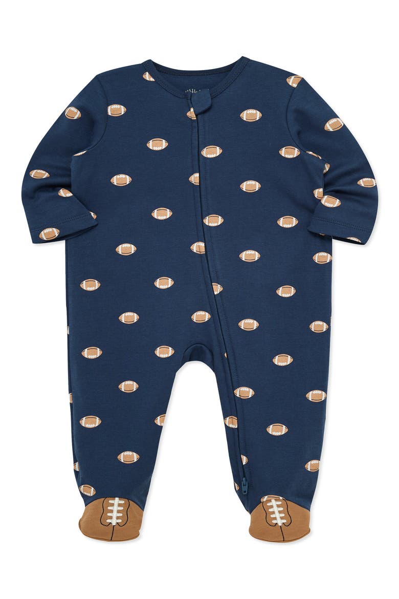 Football Print Zip Cotton Footie (Nordstrom Exclusive), Alternate, color, BLUE