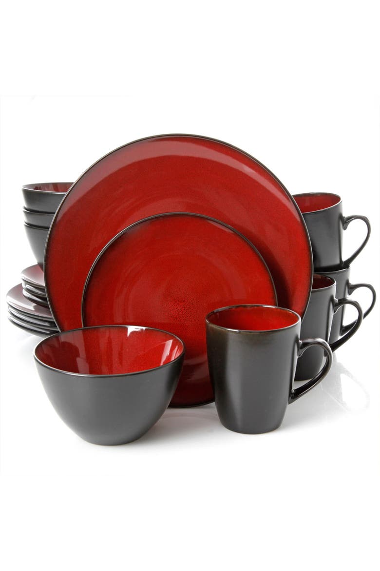 Round 16-Piece Dinnerware Set, Burgundy, Main, color, Red