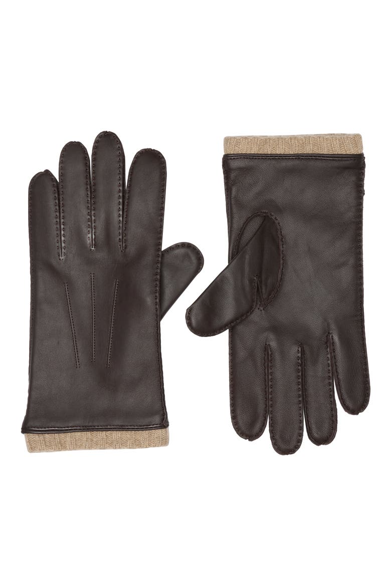 Hand-Stitched Leather Gloves, Main, color, DARK BROWN