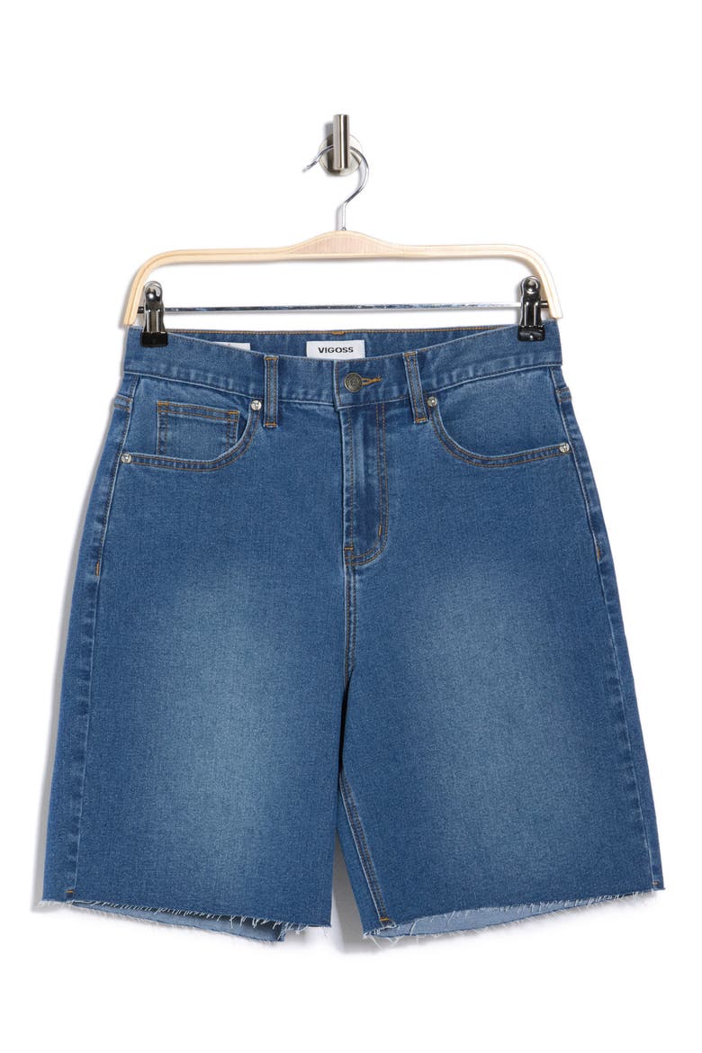Cutoff High Waist Bermuda Denim Shorts, Alternate, color, MED WASH
