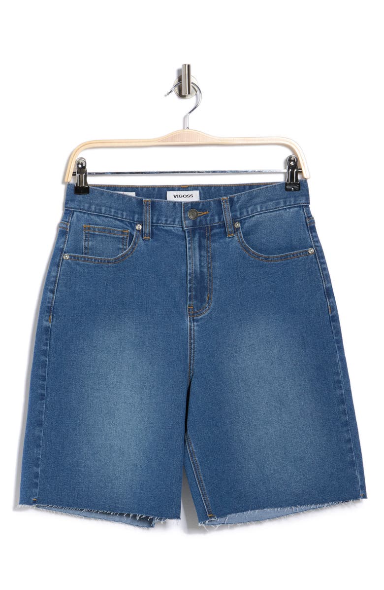 Vigoss Cutoff High Waist Bermuda Denim Shorts, Alternate, color, Med Wash
