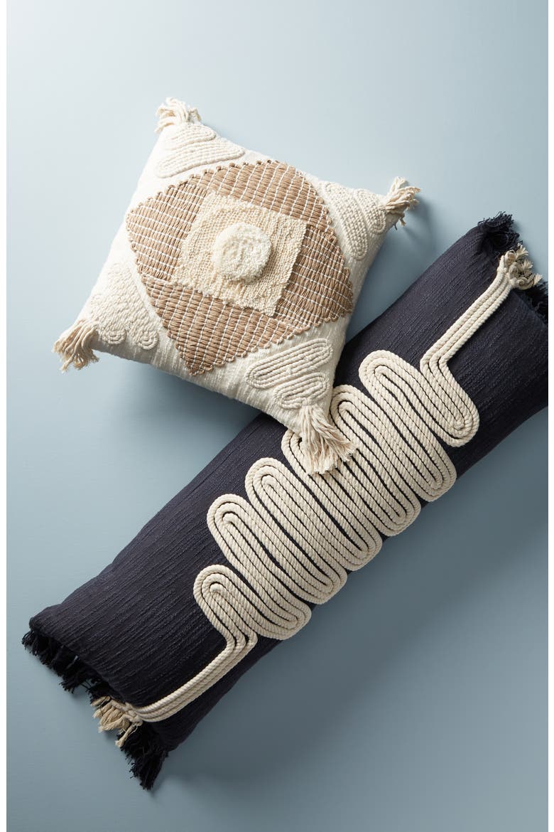 Anthropologie Textured Nayeli Square Accent Pillow, Alternate, color, CREAM