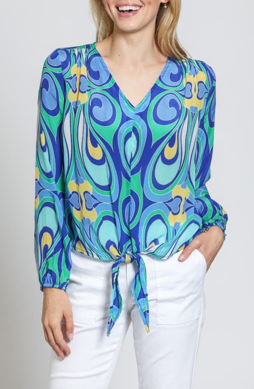 Apny Print Tie Front Top In Blue