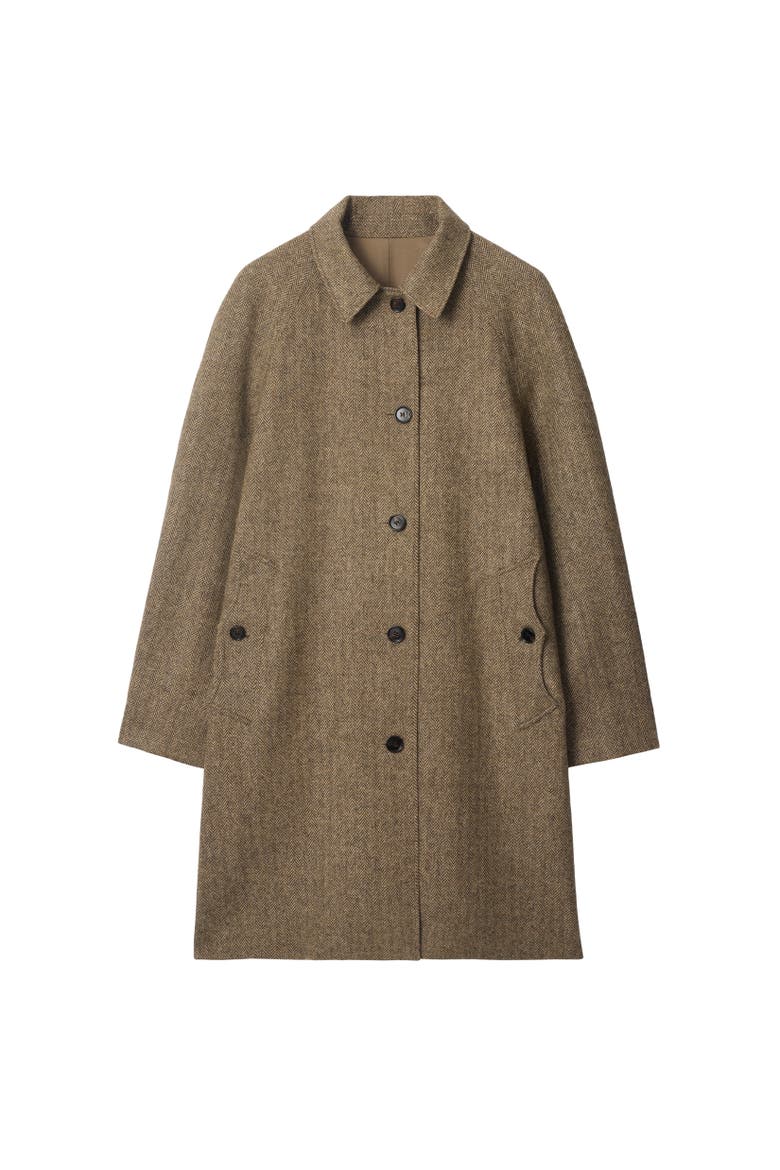 Long Herringbone Wool Dual Burberry Car Coat, Alternate, color, Clay brown