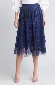 NIKKI LUND Audra Floral Appliqué Chiffon Maxi Skirt
