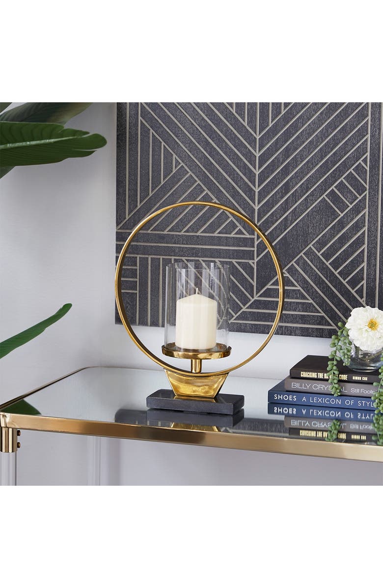 WILLOW ROW Gold Aluminum Contemporary Candlestick Holder - 15" x 12" x 5", Main, color, 