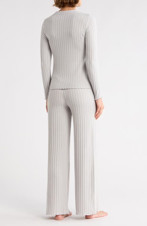 Yogalicious Brushed Ribbed Long Sleeve Top & Pants Pajamas In Gray