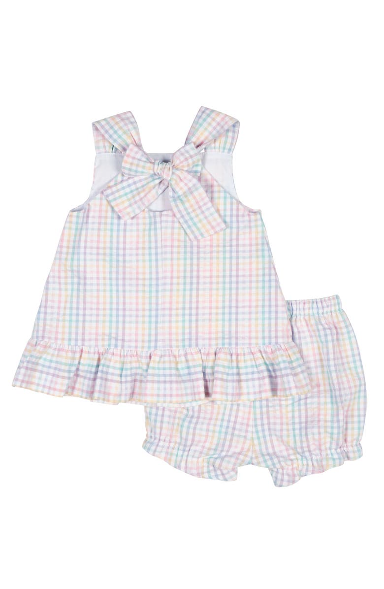 Florence Eiseman Plaid Seersucker Dress And Bloomer With Flowers, Alternate, color, Multi