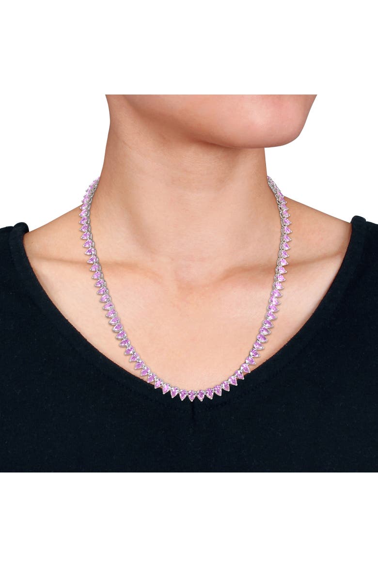 Lab-Created Pink Sapphire Tennis Necklace, Alternate, color, Pink Sapphire