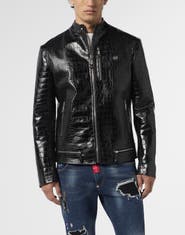 PHILIPP PLEIN Leather Moto Jacket Cocco Men