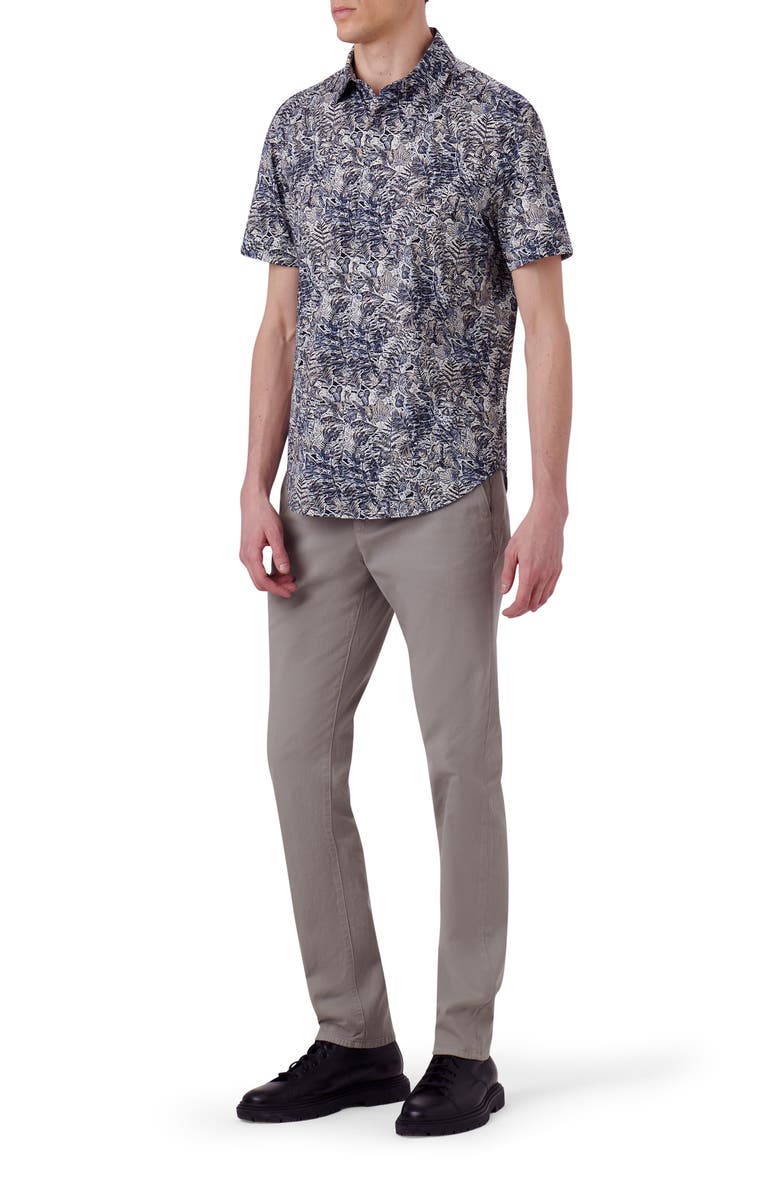 Bugatchi Miles OoohCotton<sup>®</sup> Leaf Print Short Sleeve Button-Up Shirt, Alternate, color, 