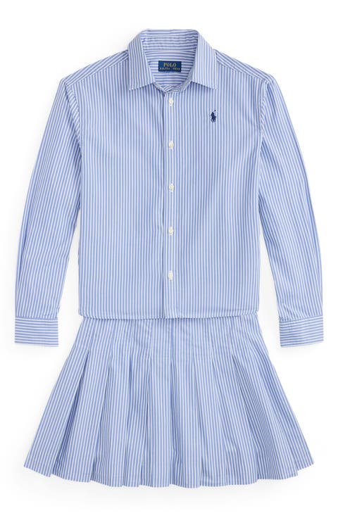 Kids' Stripe Cotton Poplin Button-Up Shirt & Skirt