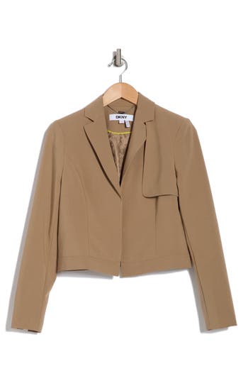 Dkny Open Front Crop Blazer Jacket In Taupe