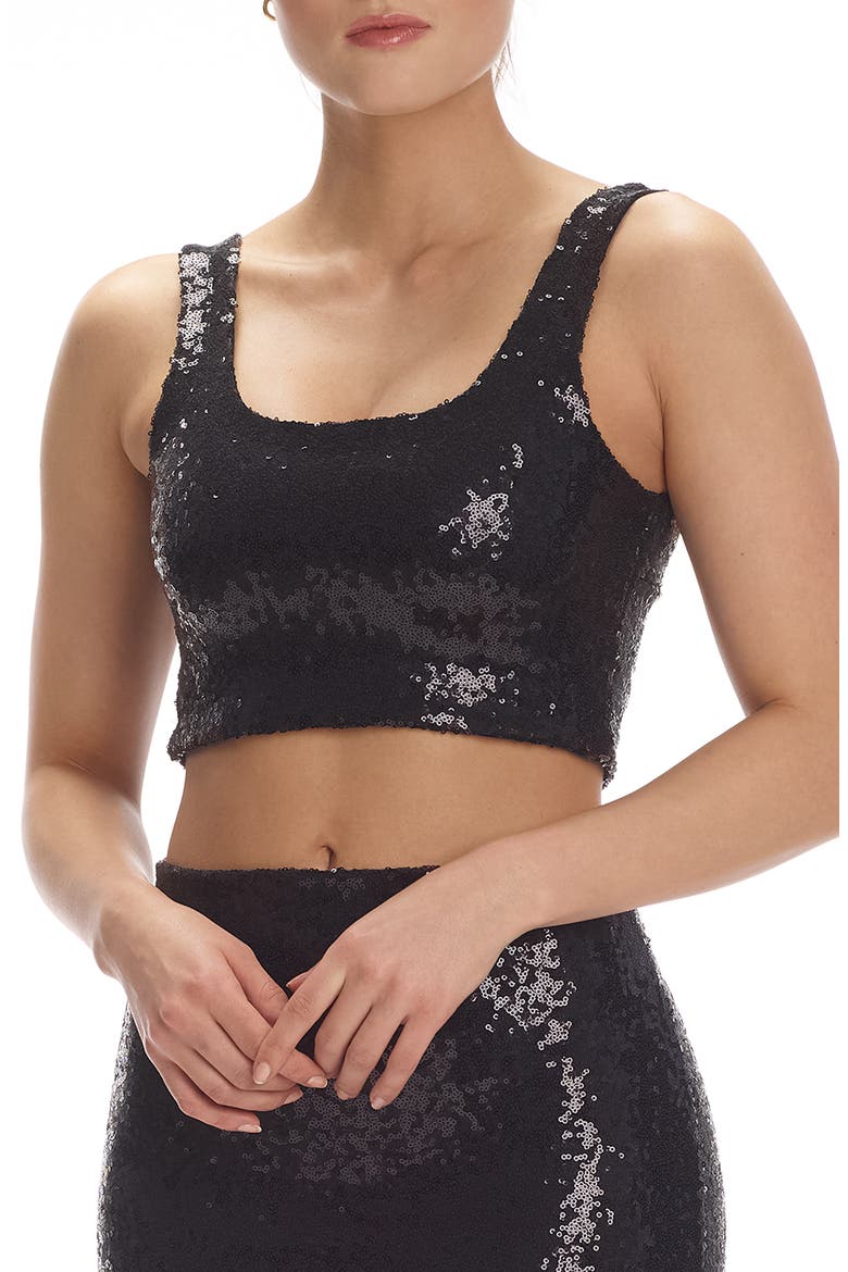 Sequin Crop Top, Main, color, BLACK