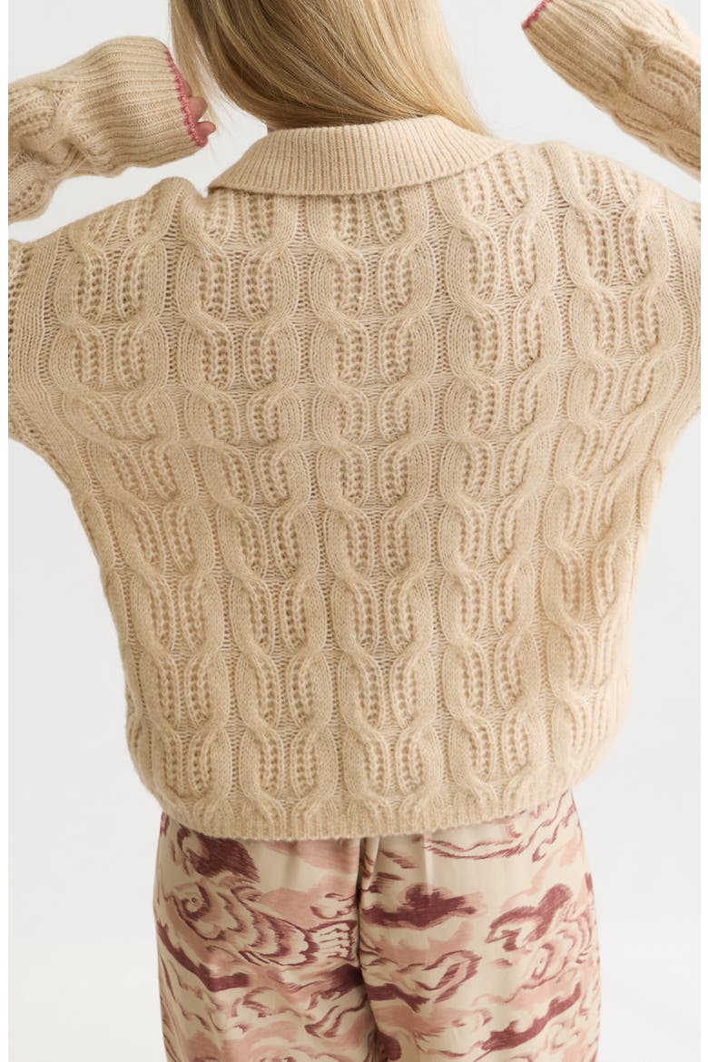 Boxy Cable Knit Polo Sweater, Alternate, color, SHIFTING SAND