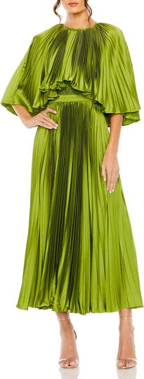 MAC DUGGAL プリーツ カプレット ティー丈ドレス プリーツケープレットティーレングスドレス - Mac Duggal