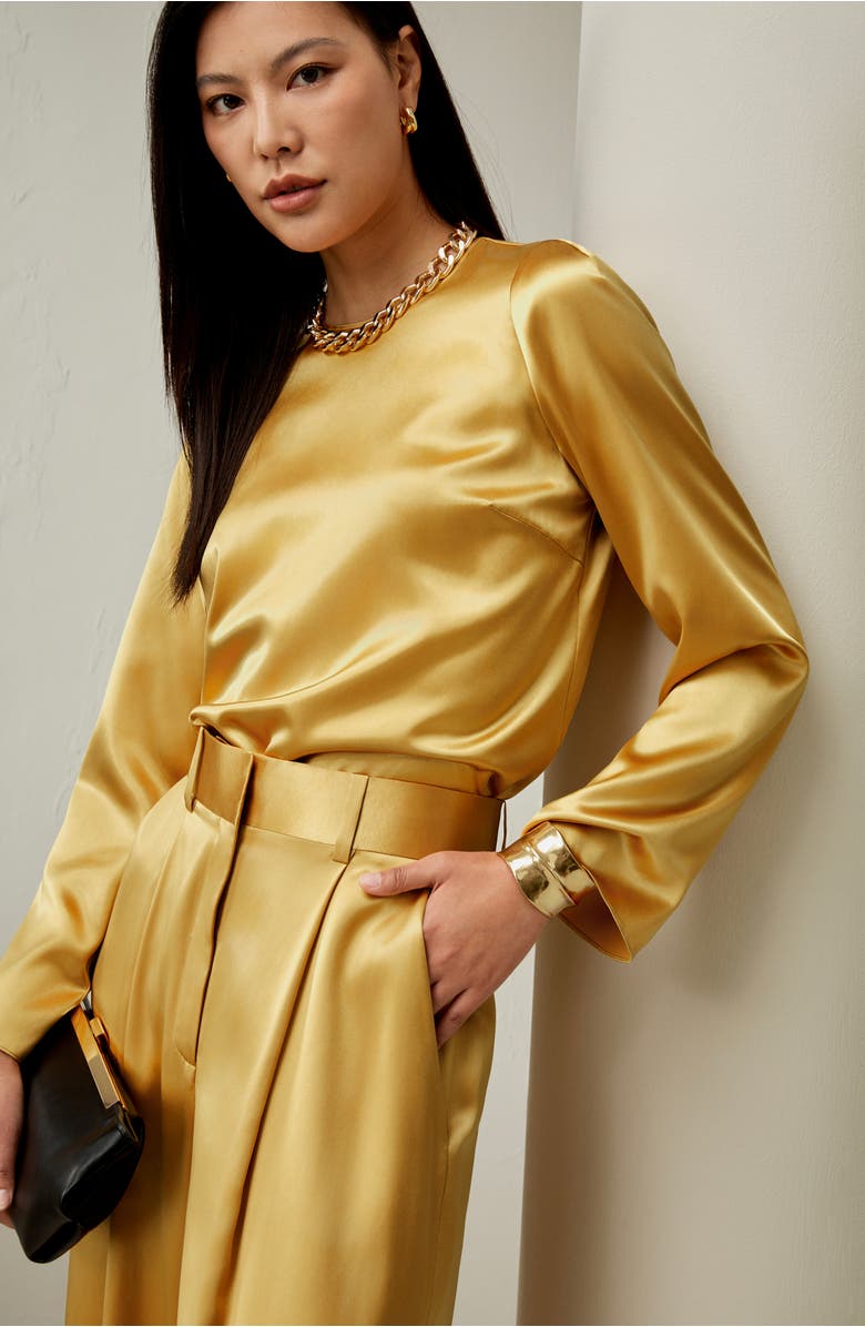 Lilysilk Minimalist Long Sleeve Silk Top, Alternate, color, Lemon Drop