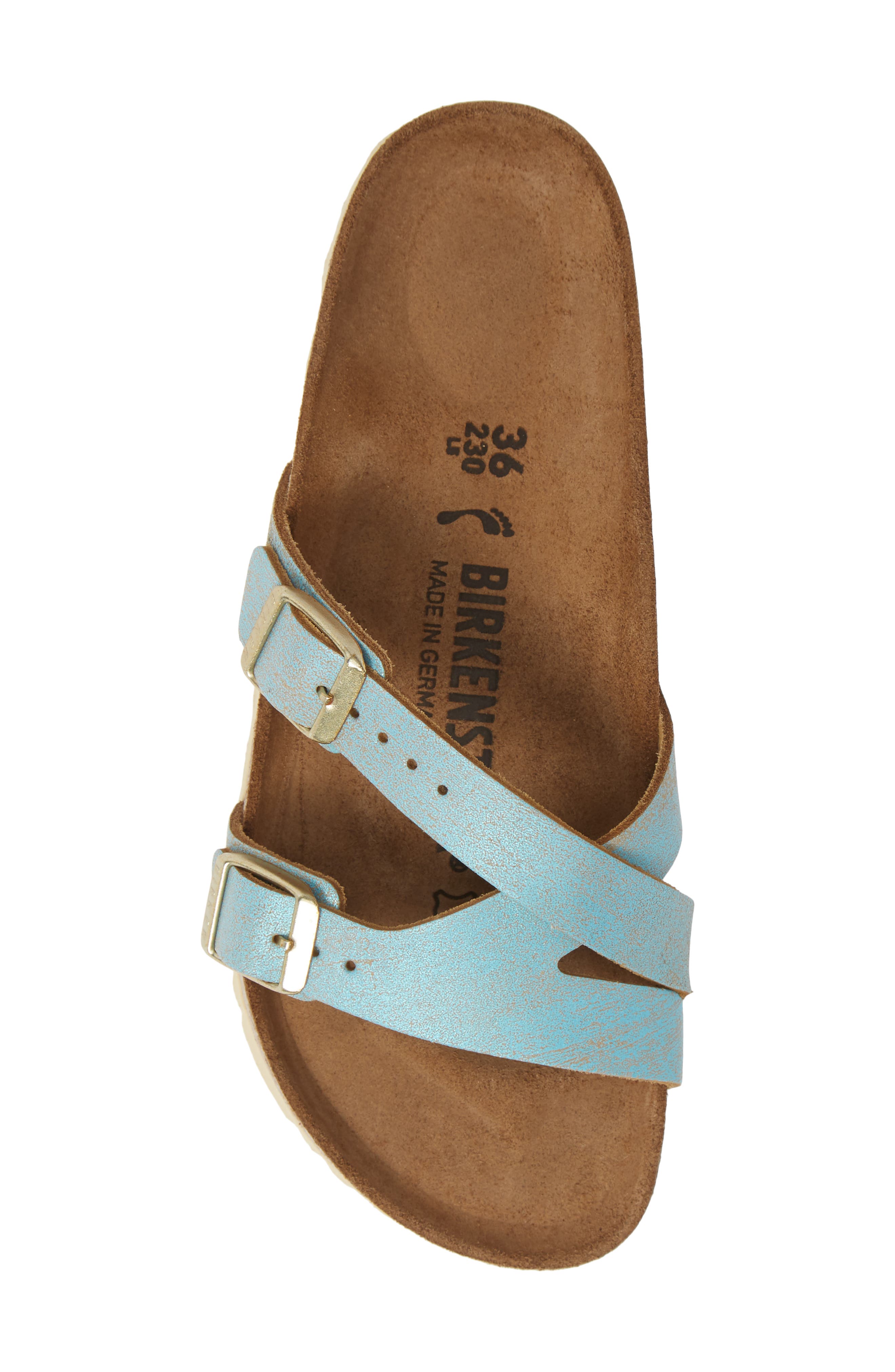 Yao Metallic Slide Sandal, Alternate, color, WASHED METALLIC AQUA LEATHER
