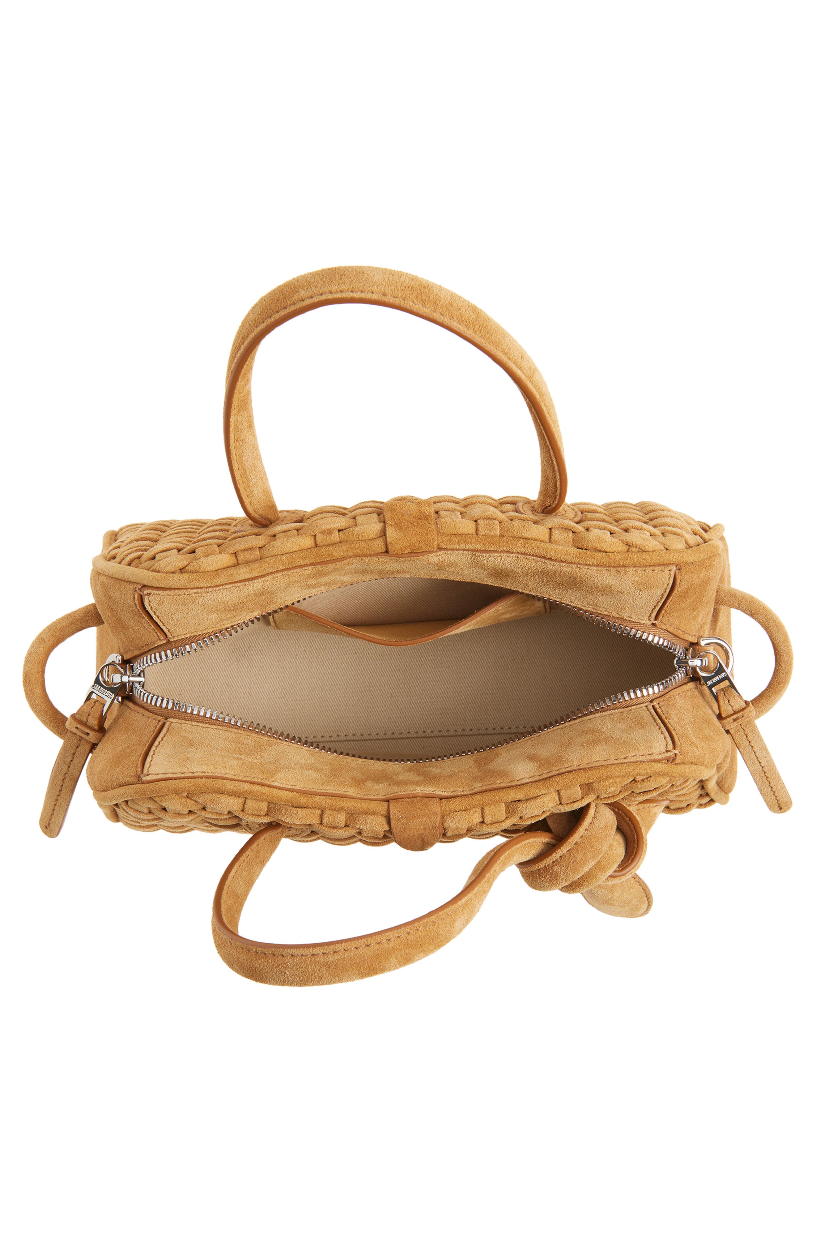 Jacquemus Le Petit Turismo Woven Suede Bowling Bag, Alternate, color, Camel 830
