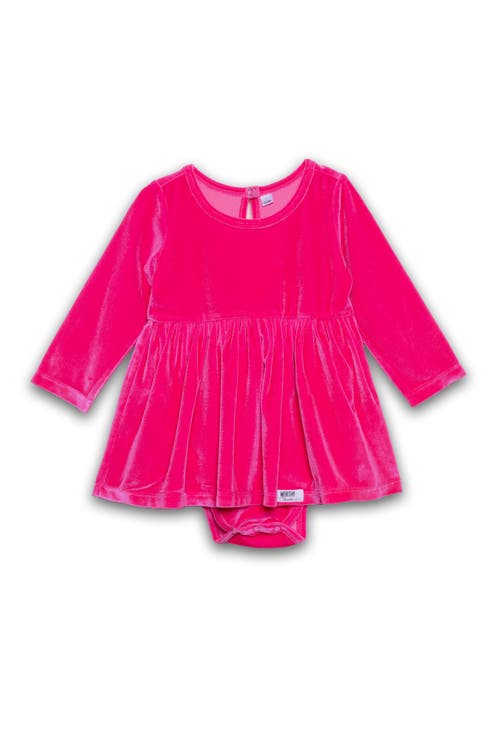 Worthy Threads Stretch Velvet Long Sleeve Bubble Romper In Pink