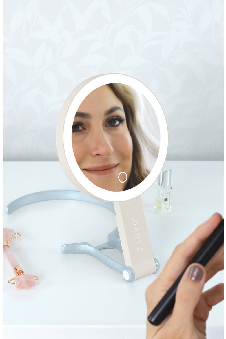 Multi-Position Lighted Travel Hand Mirror with 10X/1X Magnification, Alternate, color, Neutral/French Blue