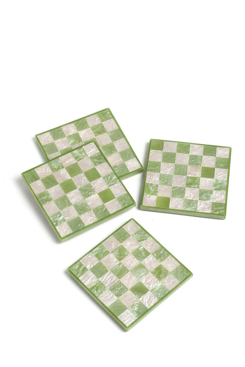 Set of 4 Checkered Resin Coasters, Main, color, GREEN