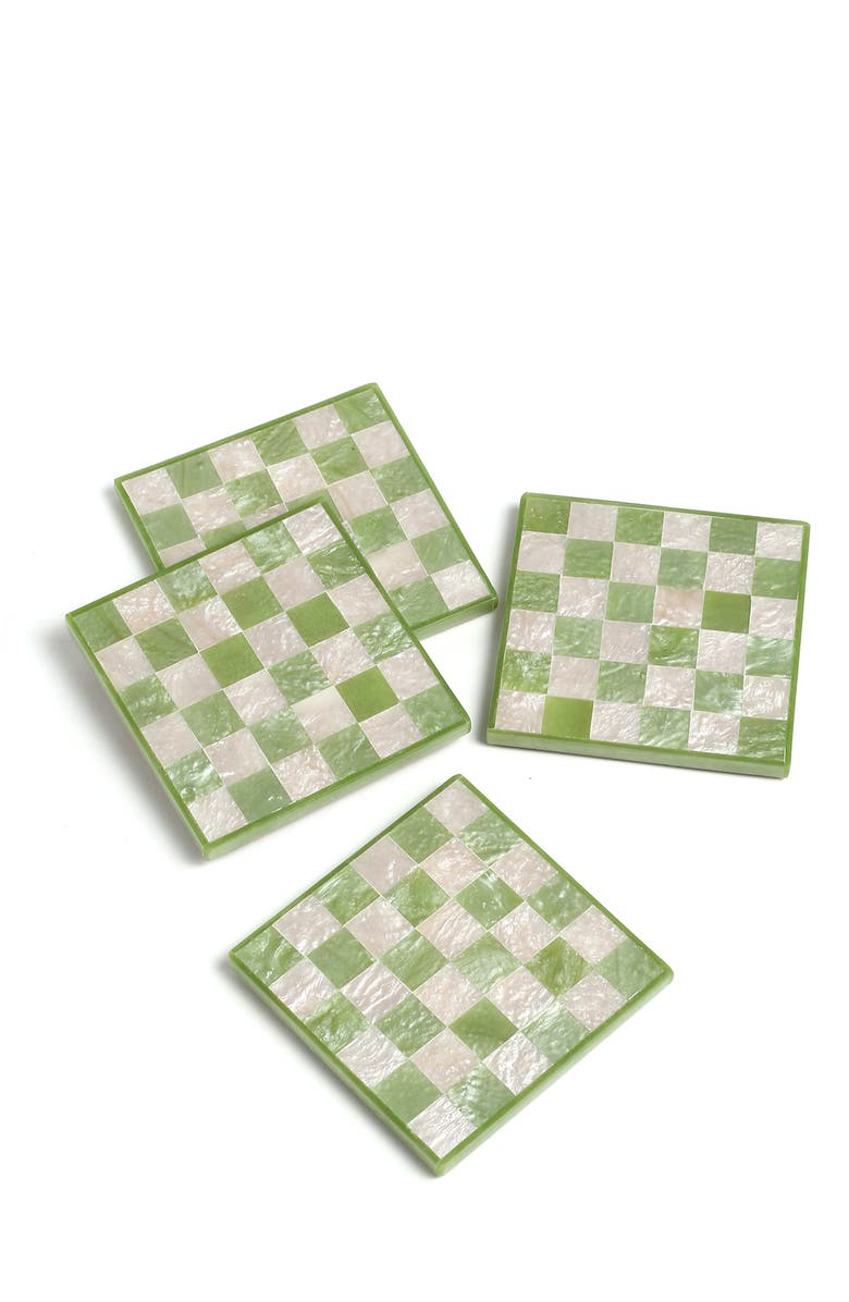 Tiramisu Set of 4 Checkered Resin Coasters, Main, color, Green