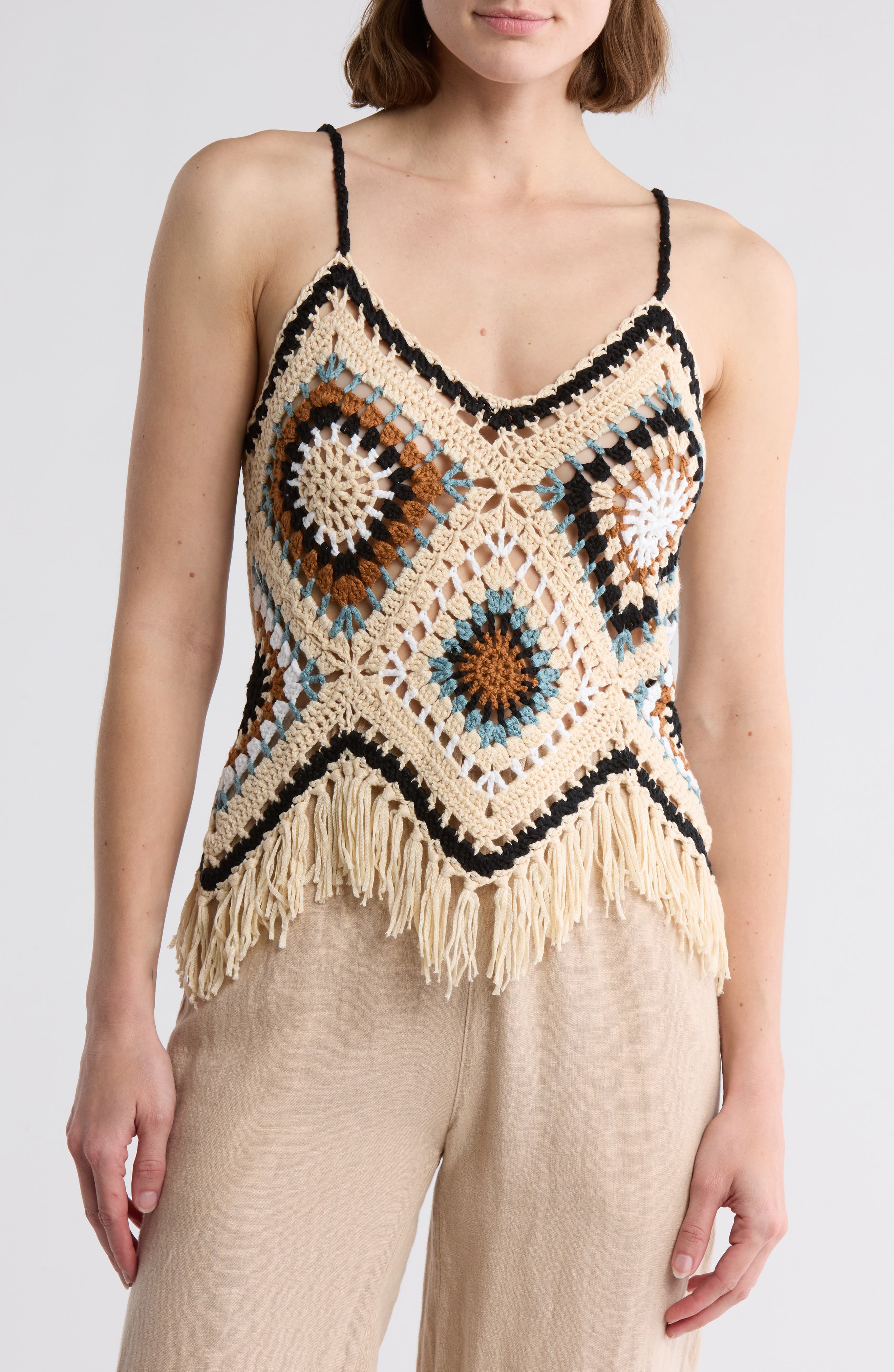 Elan Crochet Fringe Hem Cover-Up Tank