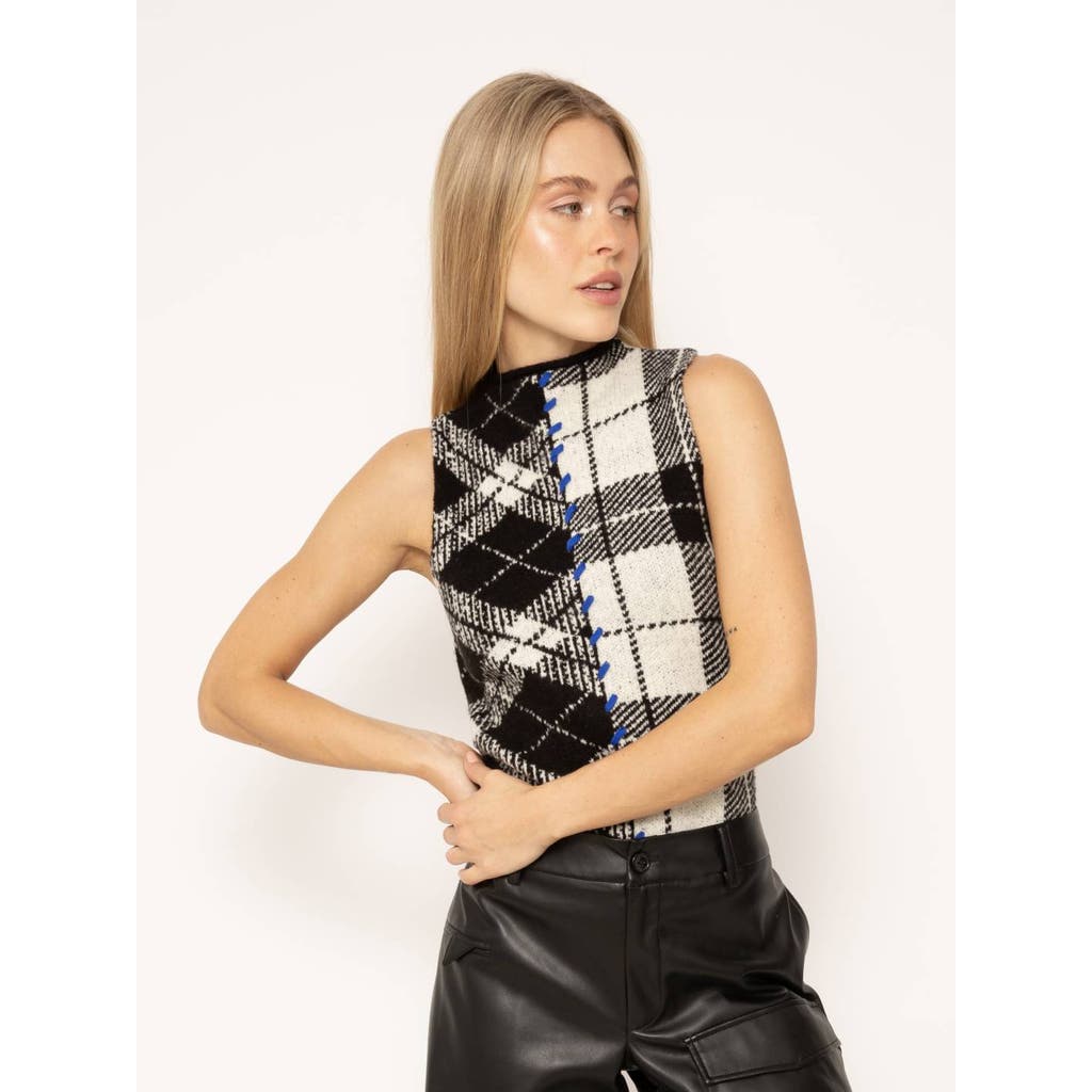 Central Park West Goldie Plaid Sleeveless Mockneck