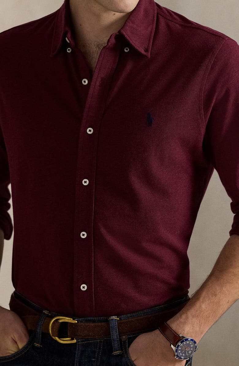 Polo Ralph Lauren Featherweight Stretch Cotton Piqué Button-Down Shirt, Alternate, color, Spring Wine Heather